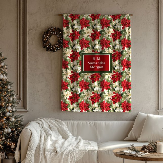 Cobertor De Velo Custom Name Holiday Blanket Chic Poinsettia Style (Custom Name Holiday Blanket Chic Poinsettia Style)