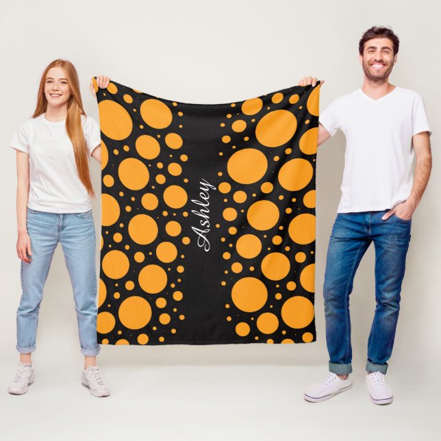 Cobertor De Velo Custom Name Pumpkin Circles Fleece Blanket Gift (In Situ)