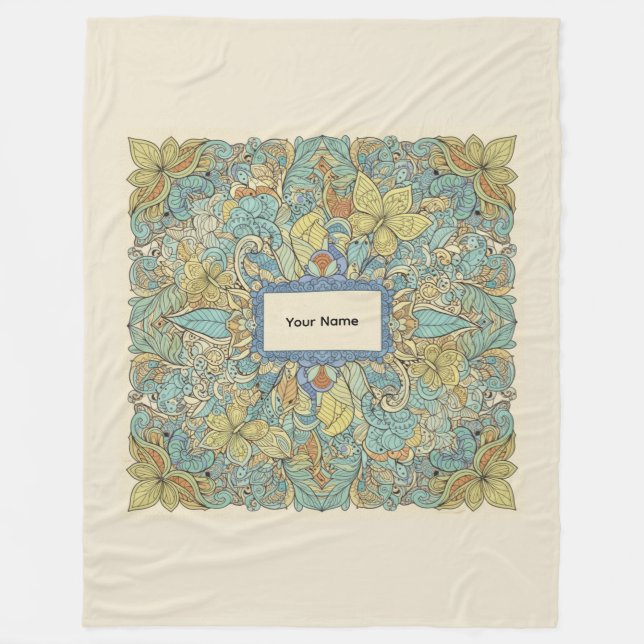 Cobertor De Velo Custom Name Vibrant Zentangle Fleece Blanket (Frente)