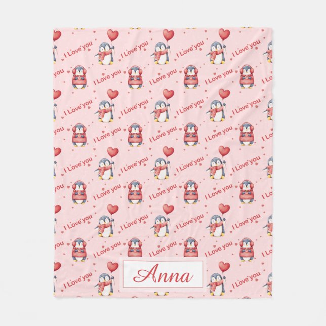 Cobertor De Velo Custom Name Whimsical Penguin Kids Fleece Blanket (Frente)