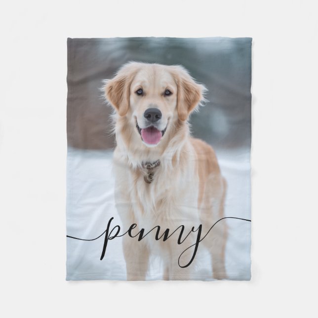 Cobertor De Velo Custom Pet Name Photo Blanket | Elegant Script Dog (Frente)