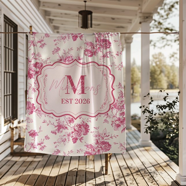 Cobertor De Velo Custom Pink Toile Floral Monogram (Criador carregado)
