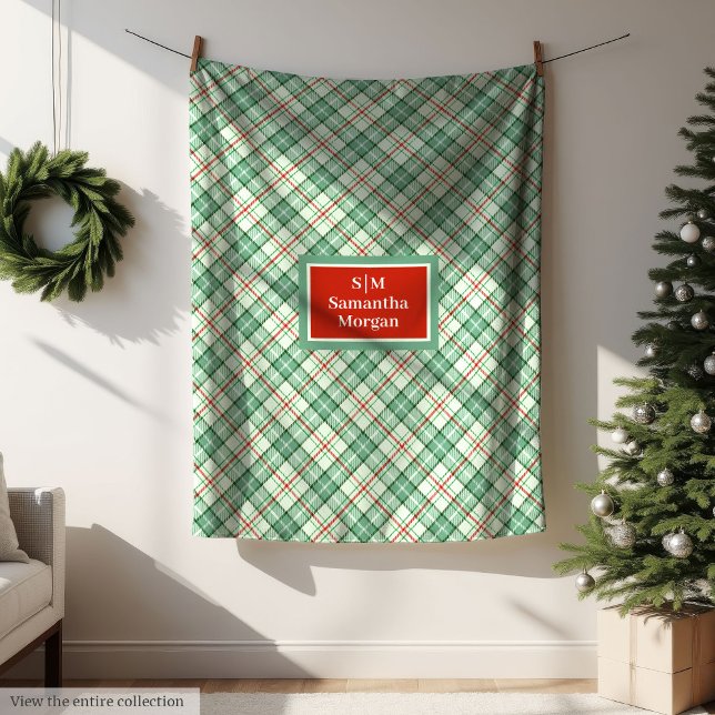 Cobertor De Velo Custom Plaid Blanket Red and Pastel Green Holiday (Custom Plaid Blanket Red and Pastel Green Holiday)