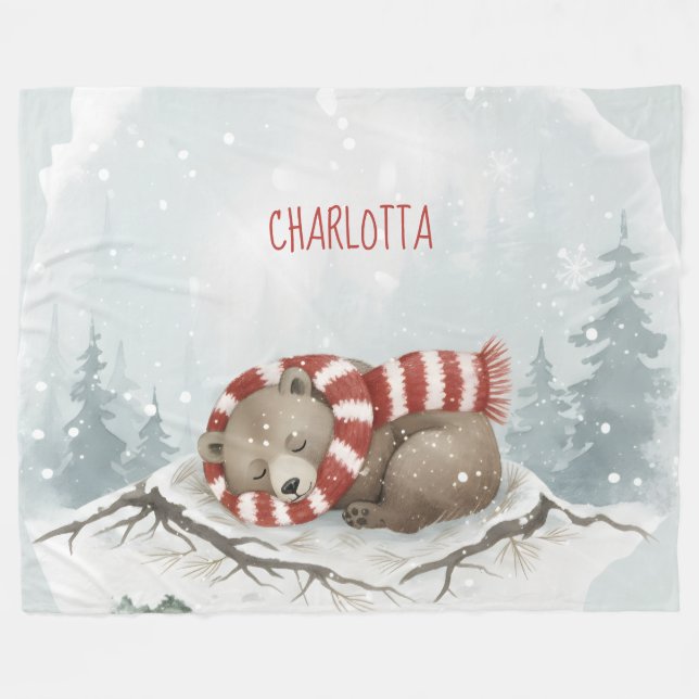 Cobertor De Velo Custom Winter Bear Fleece Blanket (Frente (Horizontal))