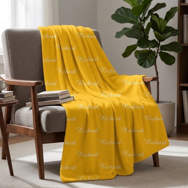 Cobertor De Velo Custom Yellow Name Blanket – Sun Yellow Cozy Throw (Criador carregado)