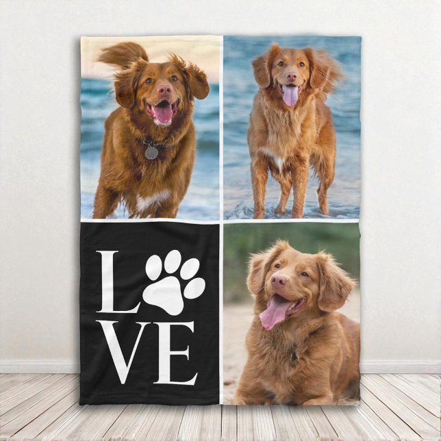 Cobertor De Velo Cute 3 Photo Collage Dog Lover Paw Print Pet (Criador carregado)