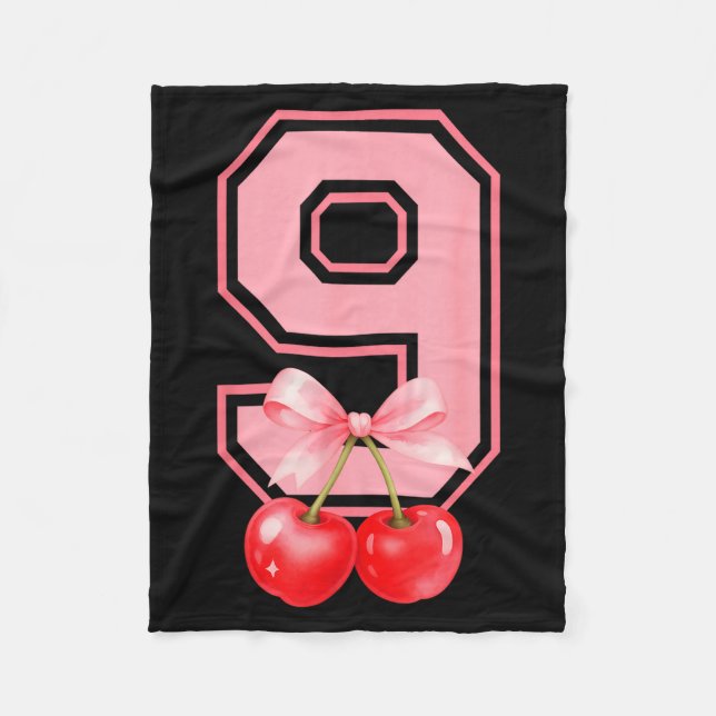 Cobertor De Velo Cute 9th Birthday Girl Nk Cherry Coquette Bow 9 Ye (Frente)