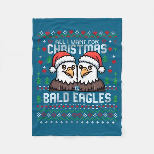 Cobertor De Velo Cute Bald Eagles Christmas Ugly Xmas Sweater Patri (Frente)
