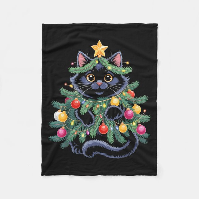 Cobertor De Velo Cute Black Cat Christmas Tree Funny Kitten Lover X (Frente)