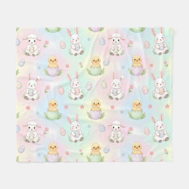 Cobertor De Velo Cute Bunny Chick & Lamb Easter Pattern (Frente (Horizontal))