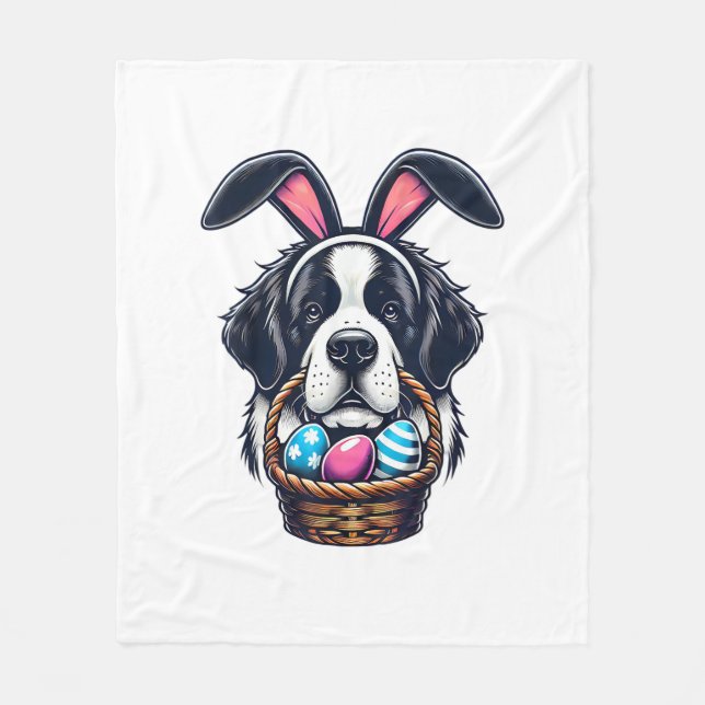 Cobertor De Velo Cute Bunny Ear Saint Bernard Dog Easter Egg Owner  (Frente)