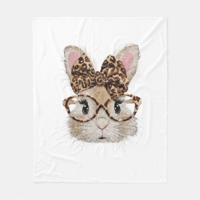 Cobertor De Velo Cute Bunny Rabbit Face Leopard Coquette Bow Glasse (Frente)