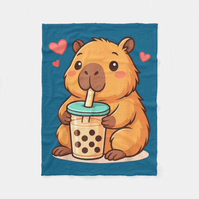 Cobertor De Velo Cute Capybara Kawaii Anime Drinking Bubble Tea Lov (Frente)