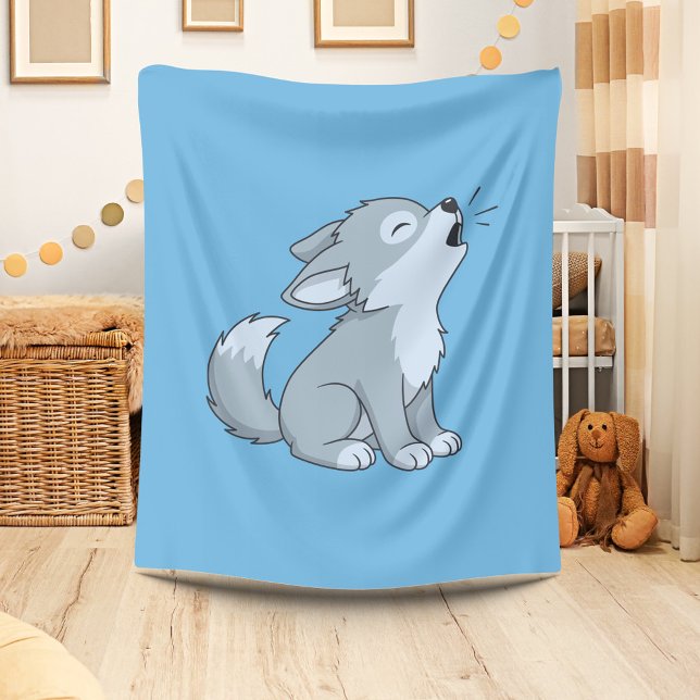 Cobertor De Velo Cute Cartoon Howling Wolf Pup Blue (Criador carregado)
