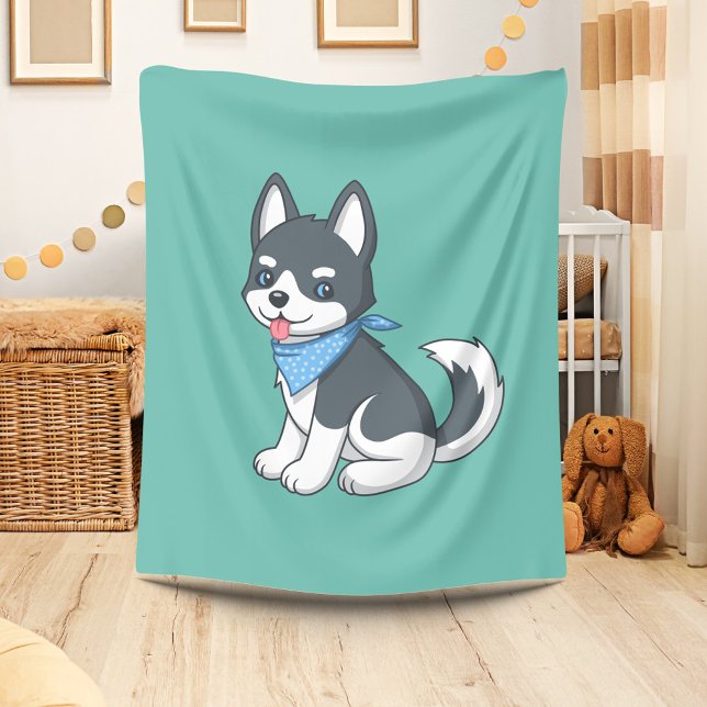 Cobertor De Velo Cute Cartoon Husky Puppy Dog on Green (Criador carregado)