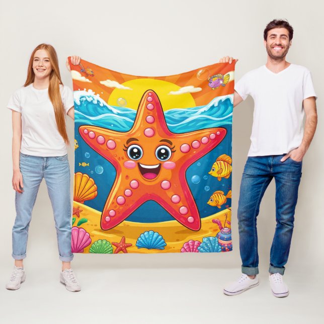 Cobertor De Velo Cute Cartoon Starfish Smiling Underwater (In Situ)