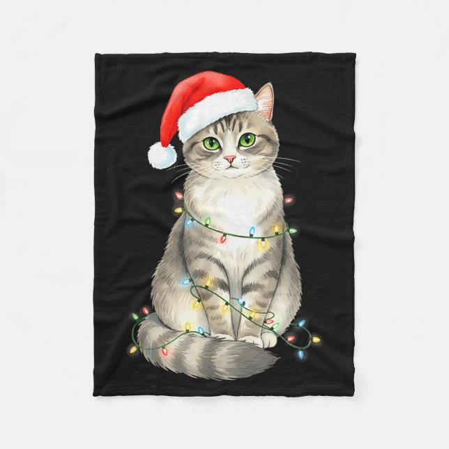 Cobertor De Velo Cute Cat Christmas Lights Santa Hat Snow Holiday A (Frente)