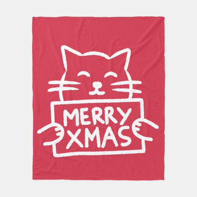 Cobertor De Velo Cute Cat Merry Xmas (Frente)