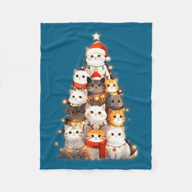 Cobertor De Velo Cute Christmas Cats Tree Lights Holiday Kittens Il (Frente)