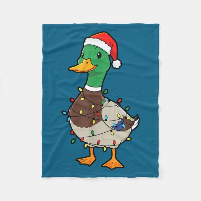 Cobertor De Velo Cute Christmas Duck Mallard With Xmas Lights  (Frente)