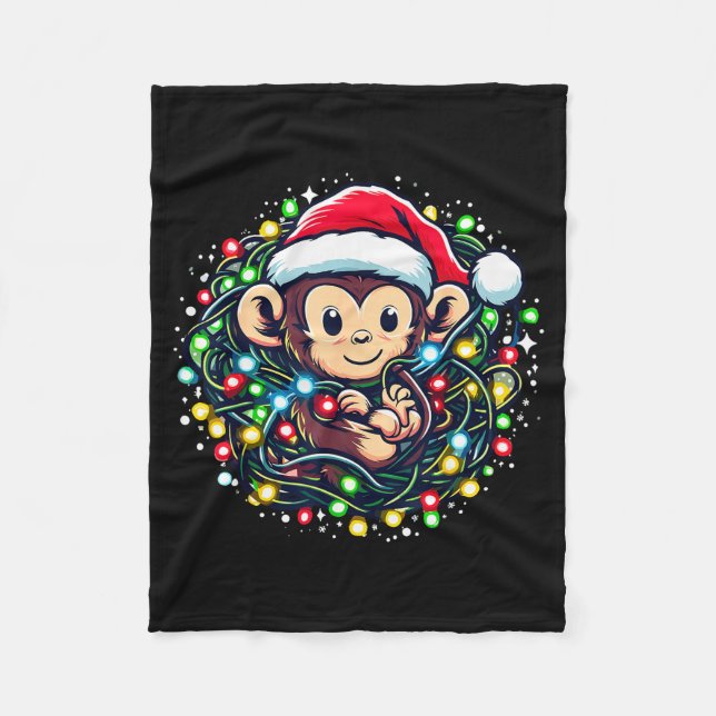 Cobertor De Velo Cute Christmas Monkey Santa Hat Lights Monkey Wome (Frente)
