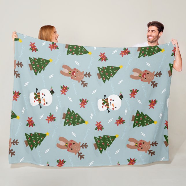 Cobertor De Velo Cute Christmas Pattern | Snowman, Reindeer & Tree  (In Situ)