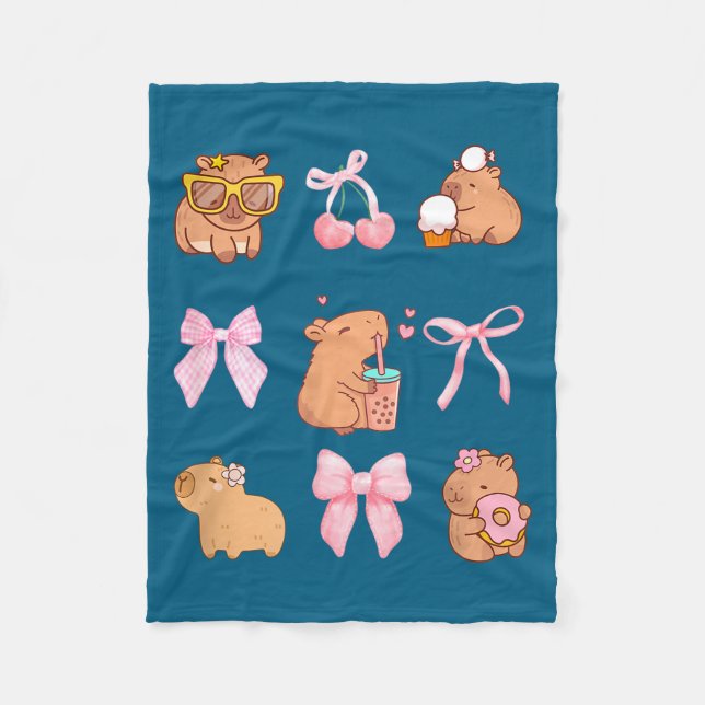 Cobertor De Velo Cute Coquette Bow Capybara Pajamas Pjs Clothes Gir (Frente)