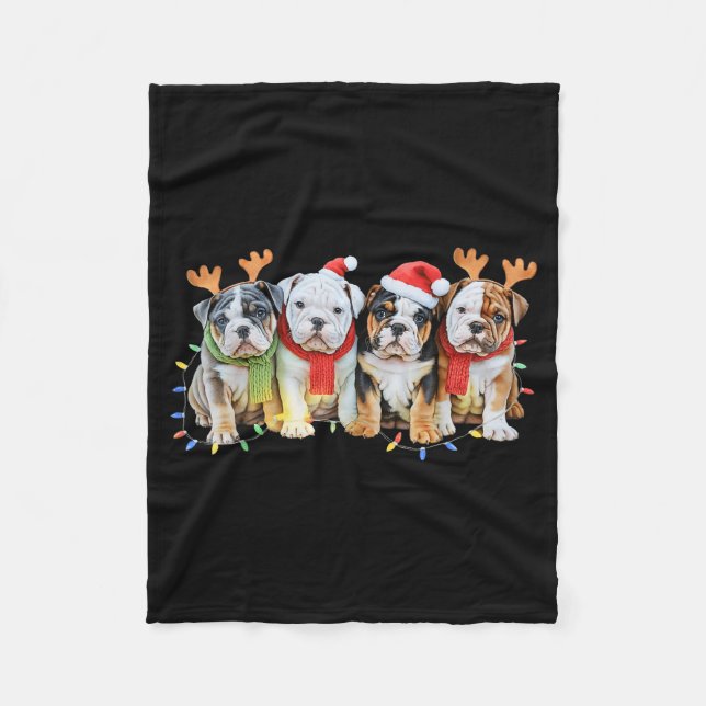 Cobertor De Velo Cute English Bulldog Christmas Lights Xmas Bulldog (Frente)