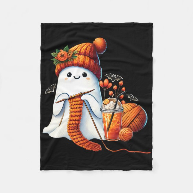 Cobertor De Velo Cute Ghost Crochet Knitting Amante Café de Hallowe (Frente)