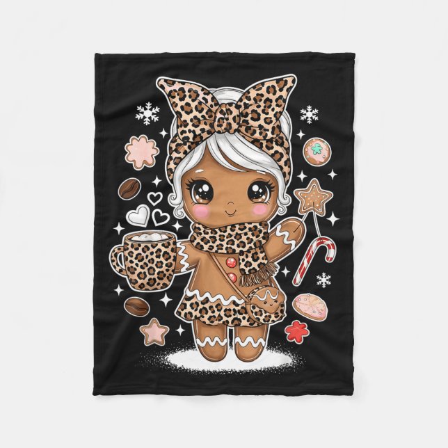 Cobertor De Velo Cute Gingerbread Leopard Christmas Xmas Girl Women (Frente)