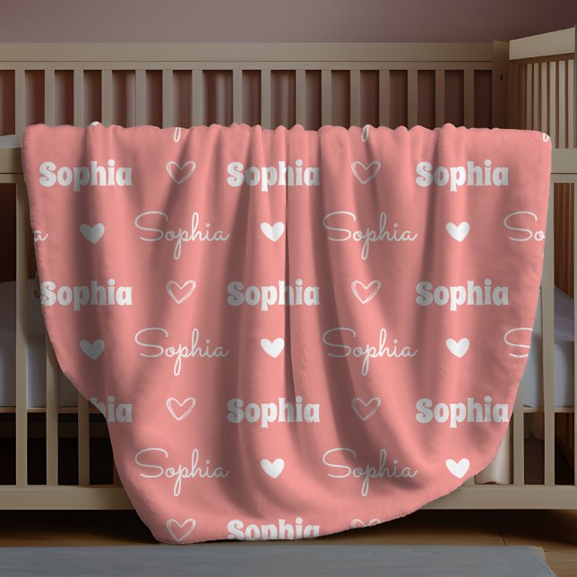 Cobertor De Velo Cute girly rust pink repeating name monogram (Criador carregado)