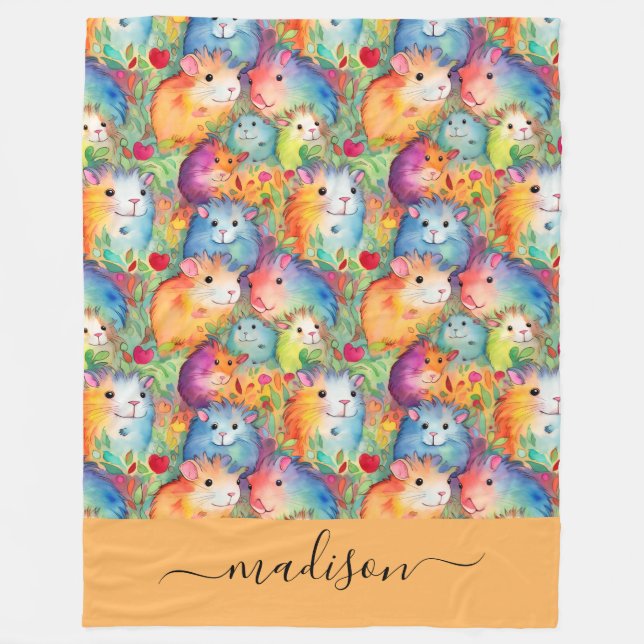 Cobertor De Velo Cute guinea pigs pattern script name (Frente)