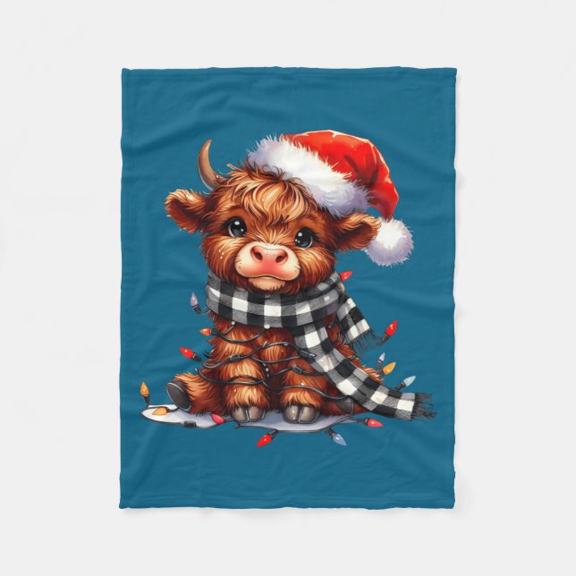 Cobertor De Velo Cute Highland Cow Christmas Lights Santa Hat Winte (Frente)