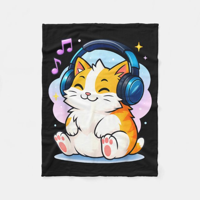 Cobertor De Velo Cute Kawaii Cat Neko Funny Music Kitten Lover K-p  (Frente)