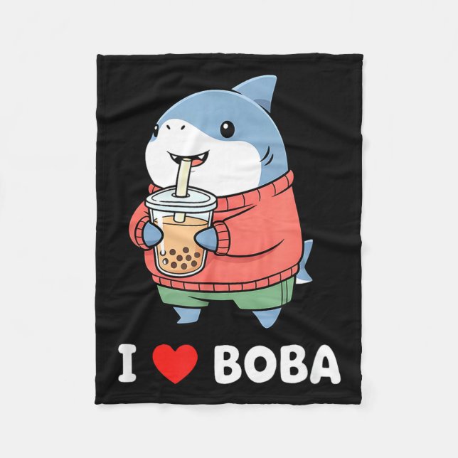 Cobertor De Velo Cute Kawaii Shark Boba Tea Funny Bubble Tea Lover  (Frente)