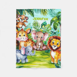 Cobertor De Velo Cute Kids Safari Selva Animal Personalizado Nome