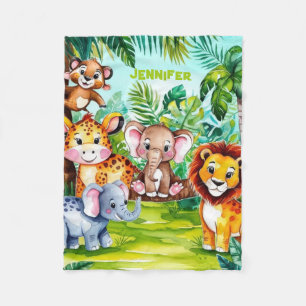 Cobertor De Velo Cute Kids Safari Selva Animal Personalizado Nome