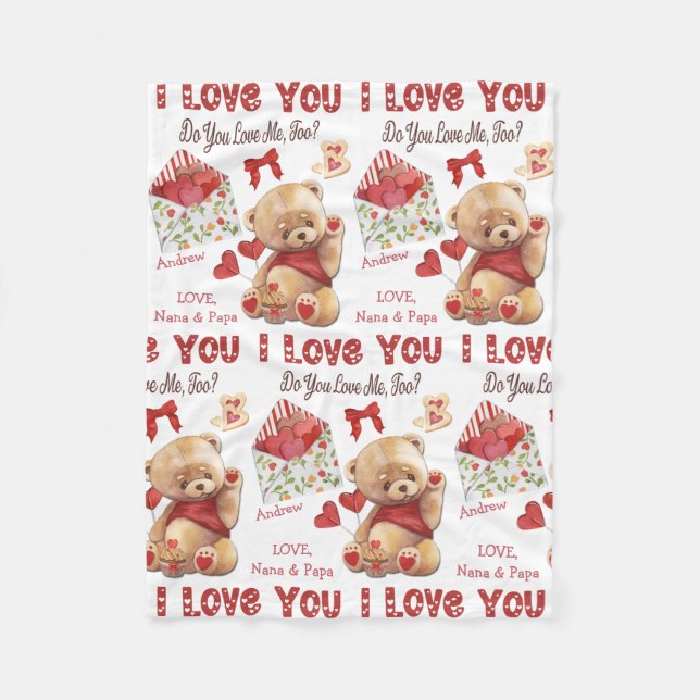 Cobertor De Velo Cute Kid's Teddy Bear I Love You Valentine (Frente)