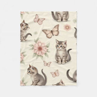 Cobertor De Velo Cute Kitten and Butterflies