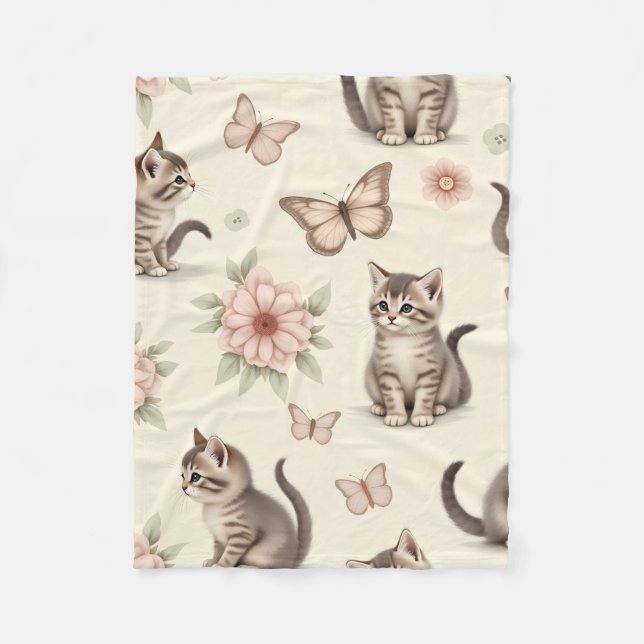 Cobertor De Velo Cute Kitten and Butterflies (Frente)