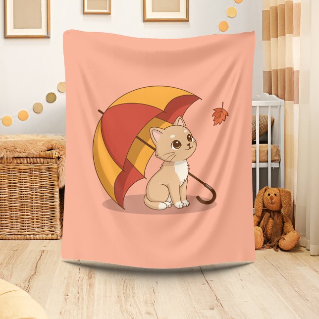 Cobertor De Velo Cute Kitten Cat Red Yellow Umbrella Fall Pink (Criador carregado)