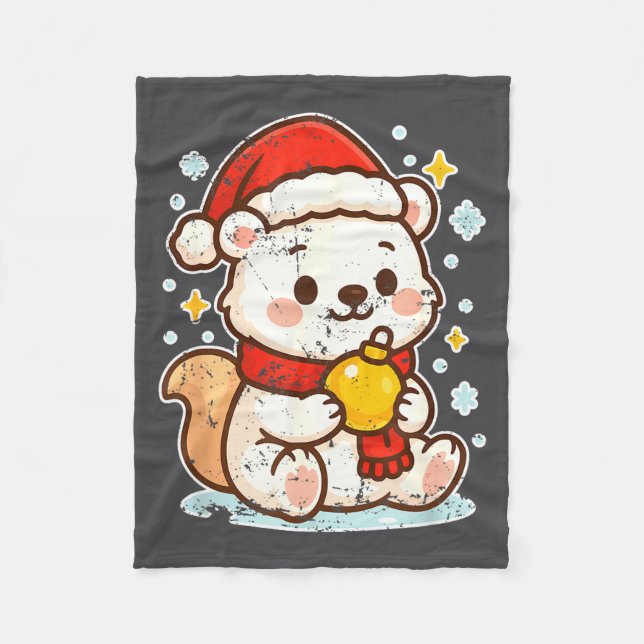 Cobertor De Velo Cute Lar Bear Winter With Santa Hat  (Frente)