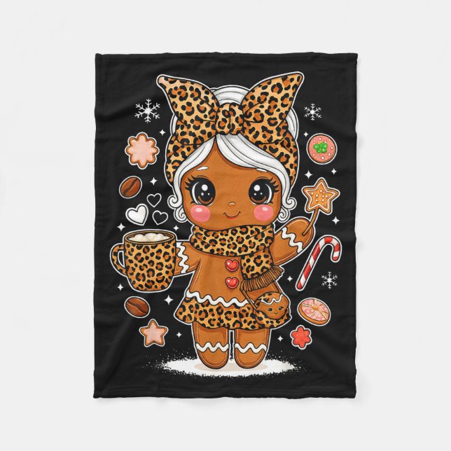 Cobertor De Velo Cute Leopard Gingerbread Girl Coquette Bow Holiday (Frente)