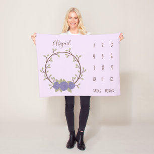Cobertor De Velo Cute Lilac Floral Wreath Baby Milestone