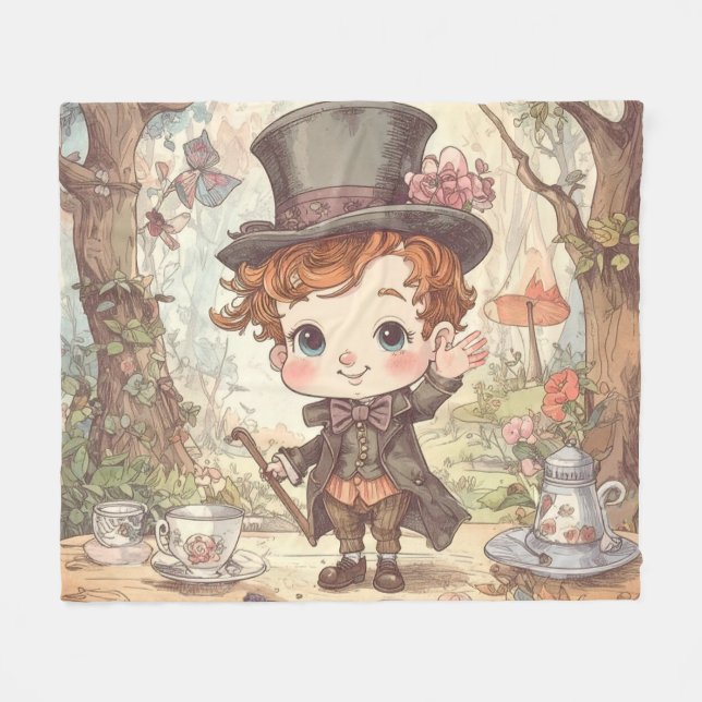 Cobertor De Velo Cute Mad Hatter Whimsical Wonderland Woodland Art (Frente (Horizontal))