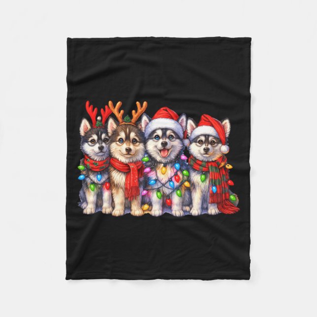 Cobertor De Velo Cute Msky Christmas Dogs With Lights Long Sleeve  (Frente)
