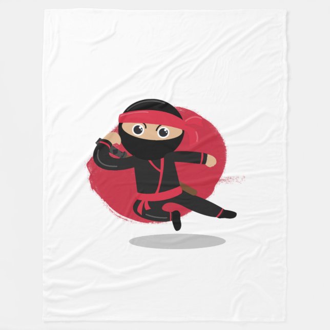 Cobertor De Velo Cute Ninja Guerreira Preto e Vermelho (Frente)
