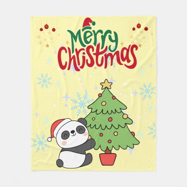 Cobertor De Velo cute panda merry Christmas blanket (Frente)