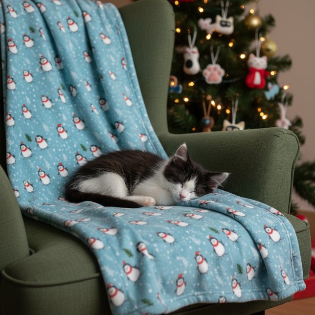 Cobertor De Velo Cute Penguins on Light Blue with Snowflakes  (Criador carregado)