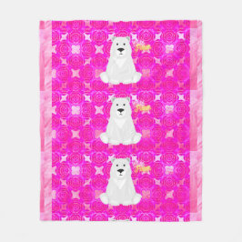 Cobertor De Velo Cute Polar Bear Pink Floral Fleece Blanket